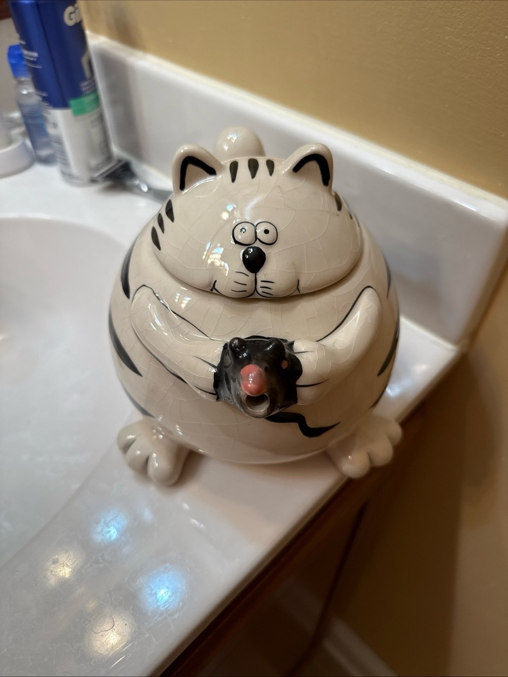 Pier 1 Cream and Black Ceramic Cat Cookie Jar